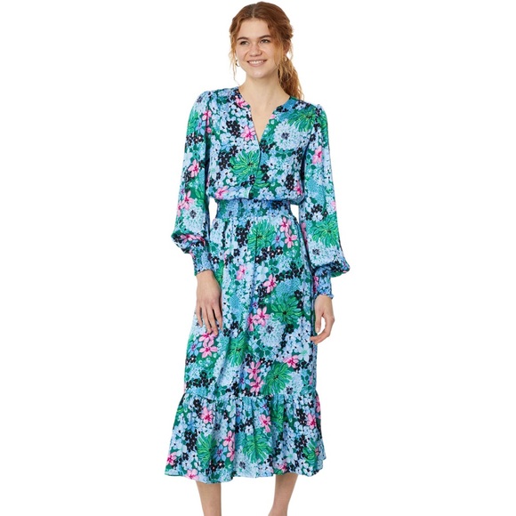 NEW Lilly Pulitzer Floral Midi Dress - Picture 1 of 10